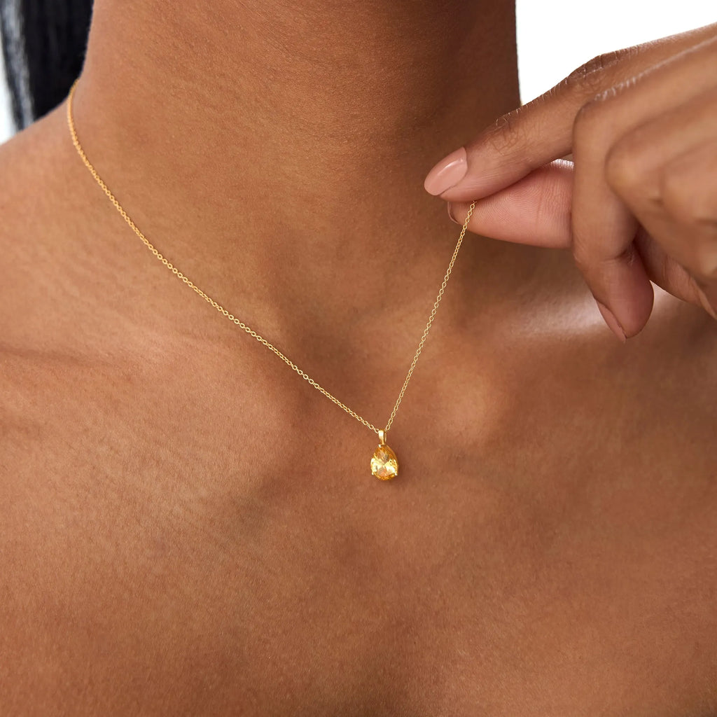 14k Solid Gold Citrine Pear Shaped Solitaire Necklace 0.60 Carat