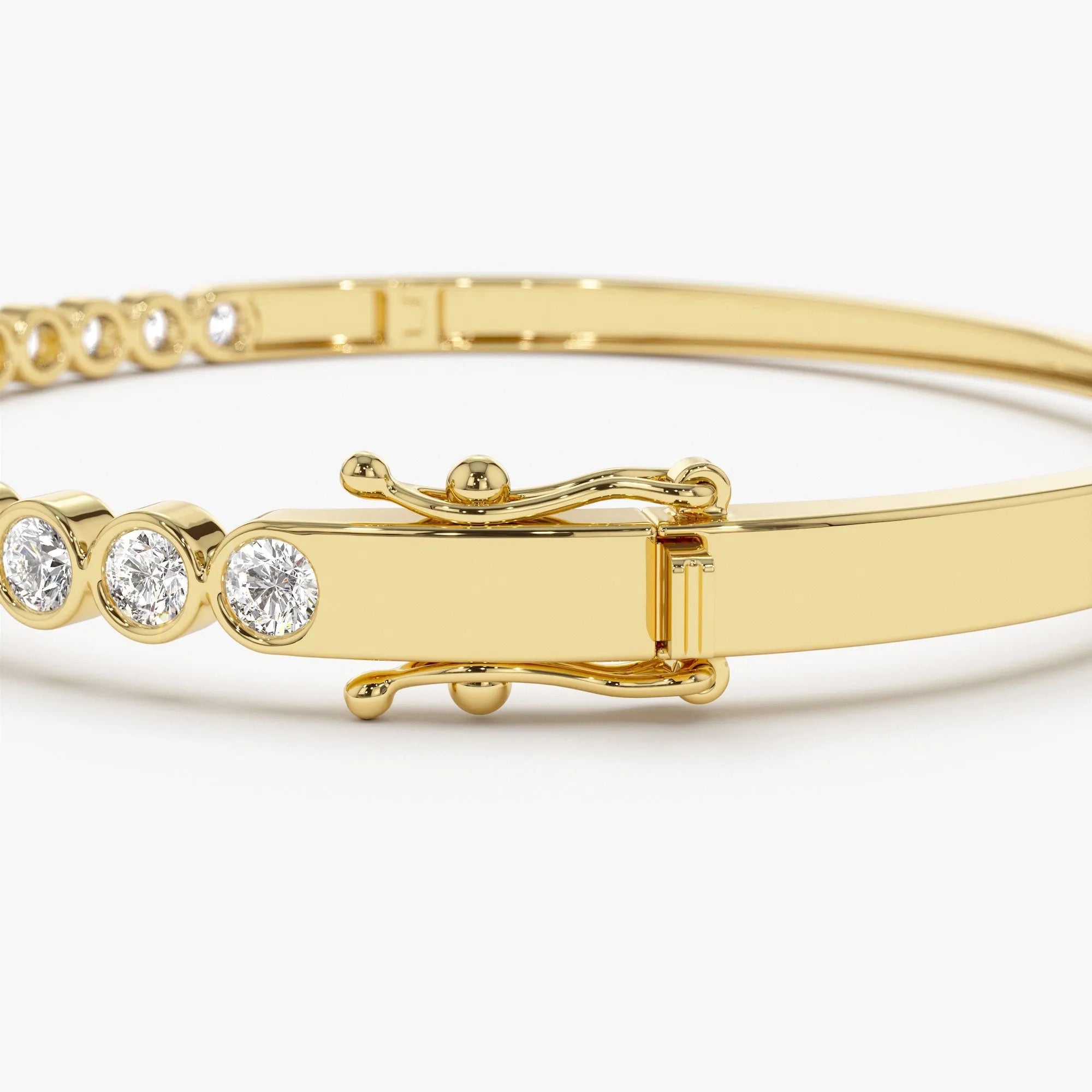 14K Solid Gold 1.58 CTW Round Diamond Bezel Set Bangle