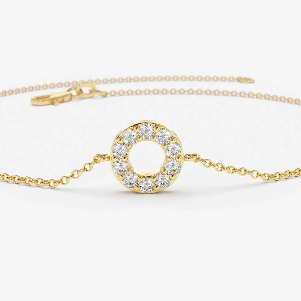 14K Solid Gold Round Diamond Micro Pave Bracelet 0.09 Carat