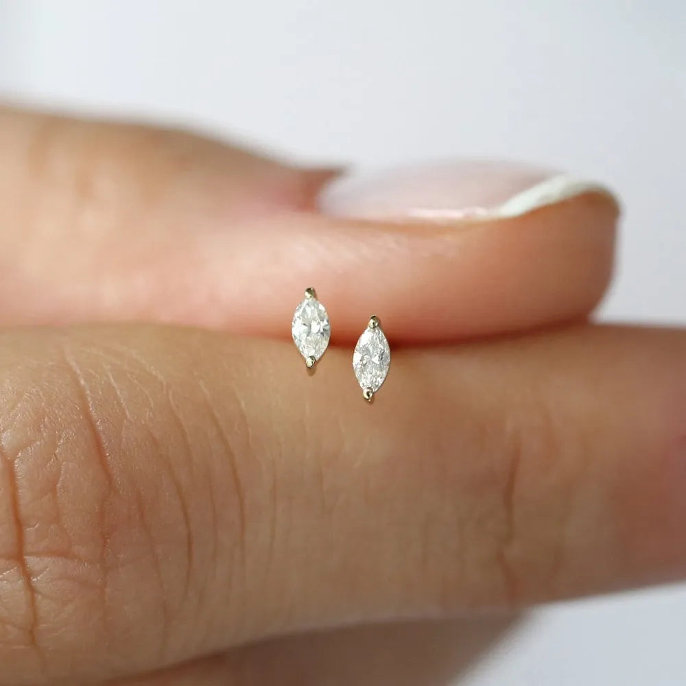14k Gold Diamond Marquise Cut Mini Stud Earrings 0.145 ctw
