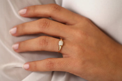 14k Gold Round Diamond Micro Pave Pinky Ring 0.31 CTW