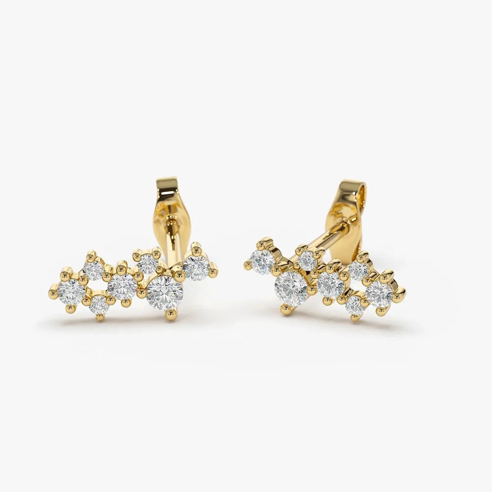 14k Gold Diamond Round Cut Cluster Earrings 0.33 ctw