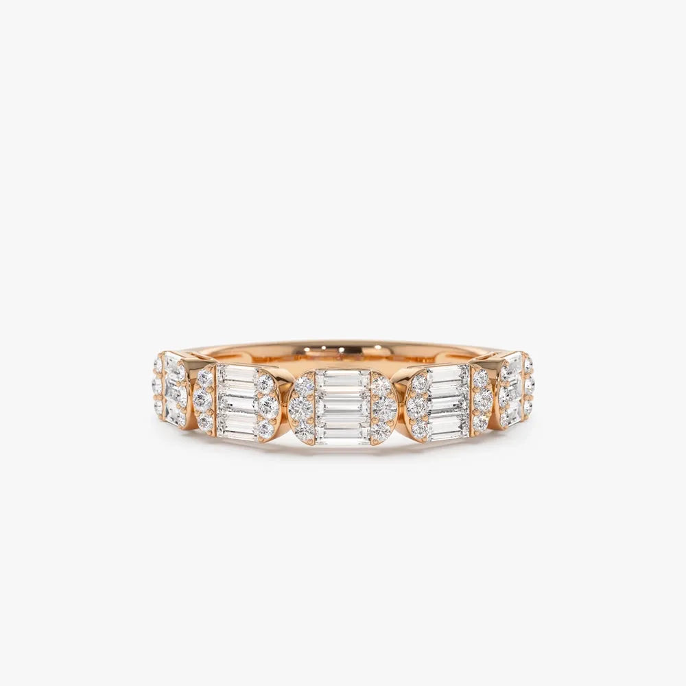 14K Solid Gold Baguette and Round Diamond 0.75 Carat Ring