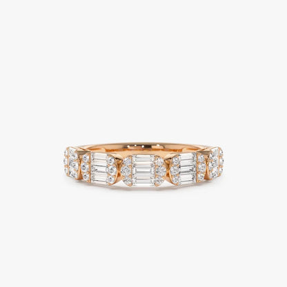 14K Solid Gold Baguette and Round Diamond 0.75 Carat Ring