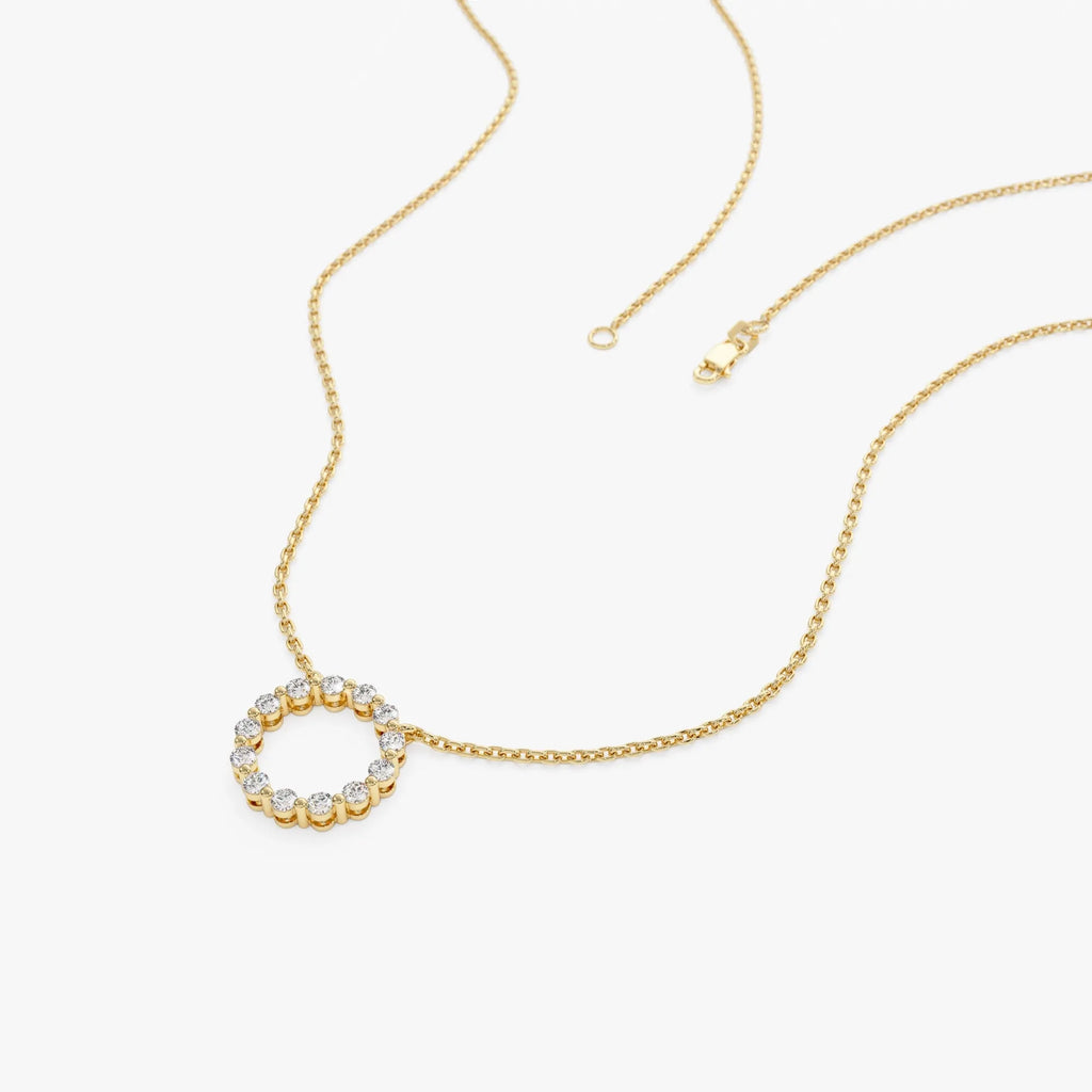 14K Solid Gold 0.25 CTW Round Diamond Circle of Life Necklace