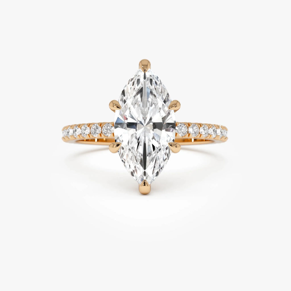 14k Gold 2.50 CTW Lab Grown Diamond Marquise Cut Pavé Hidden Halo Engagement Ring