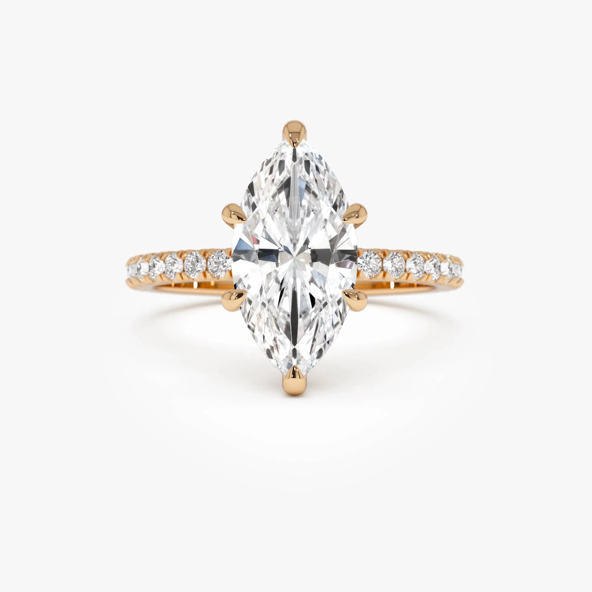 14k Gold 2.50 CTW Lab Grown Diamond Marquise Cut Pavé Hidden Halo Engagement Ring