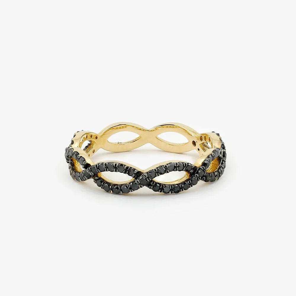 14k Gold Round Black Diamond 0.64ctw Micro Pave Intertwined Infinity Ring