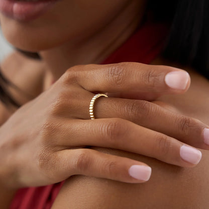 14k Solid Gold Ribbed Textured Stackable Band Ring 2.5mm Width