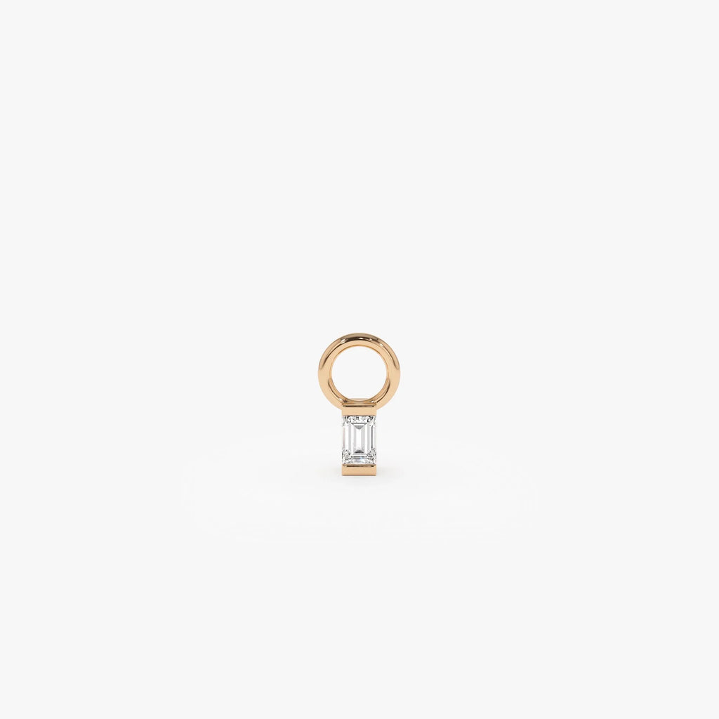 14k Gold Diamond Baguette Cut Single Hoop Earring Charm 0.04 ctw