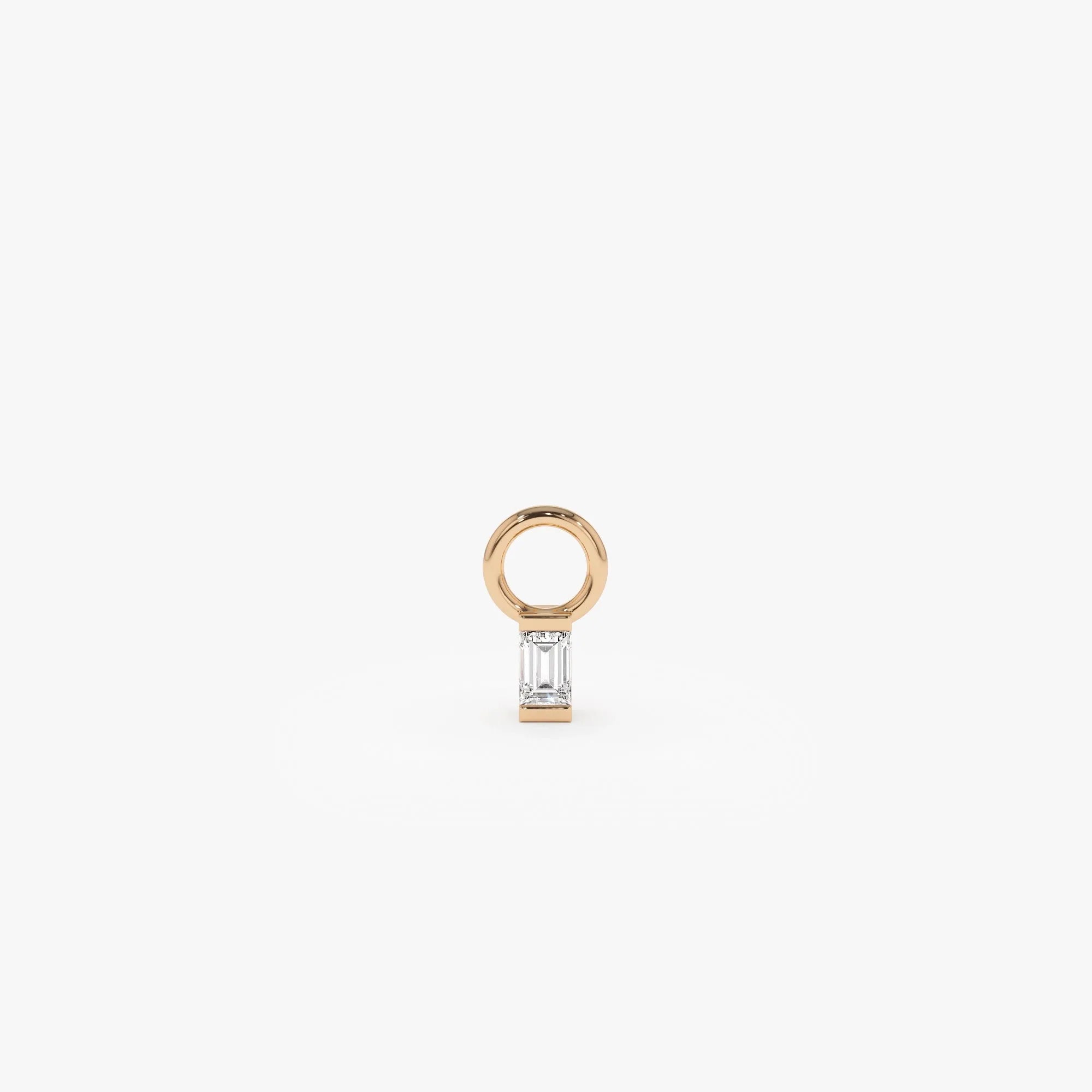 14k Gold Diamond Baguette Cut Single Hoop Earring Charm 0.04 ctw