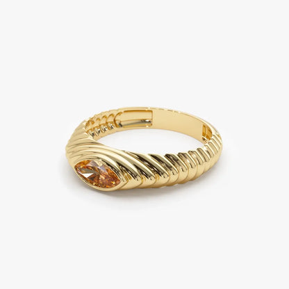14K Solid Gold Marquise Cut Citrine 0.35 Carat Step Beveled Ring