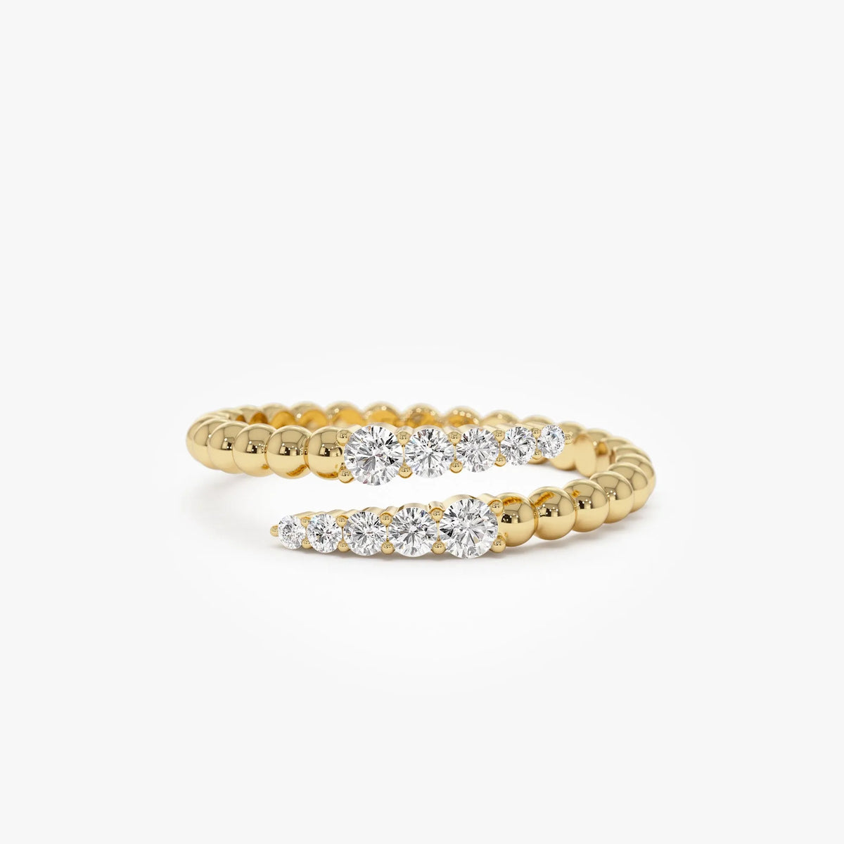 14k Solid Gold Round Diamond 0.25 Carat Beaded Crossover Ring