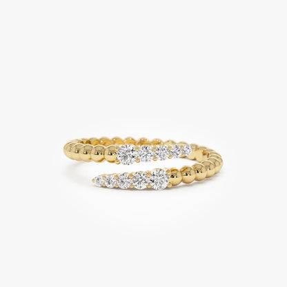 14k Solid Gold Round Diamond 0.25 Carat Beaded Crossover Ring