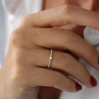 14k Gold Round Diamond Minimalist Pave Stacking Ring 0.20 Carat