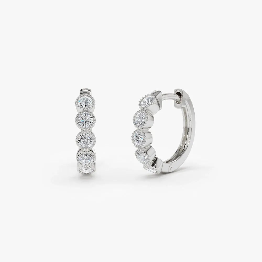 14k Gold Diamond Round Cut Bezel Setting Huggie Earrings 0.30 ctw