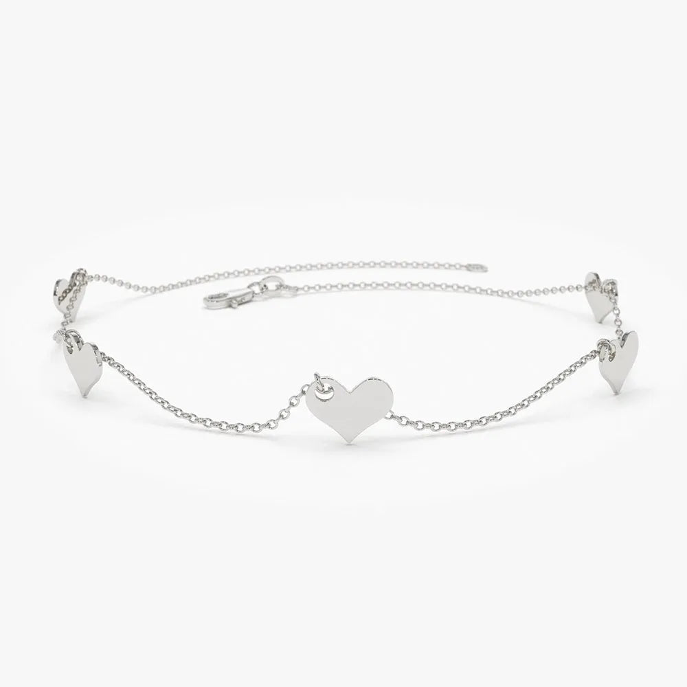 14k Solid Gold Five Dangle Heart Bracelet with Charms