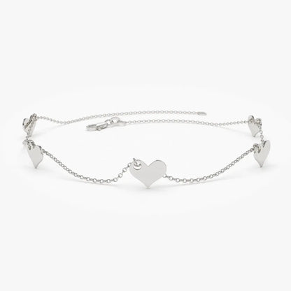 14k Solid Gold Five Dangle Heart Bracelet with Charms
