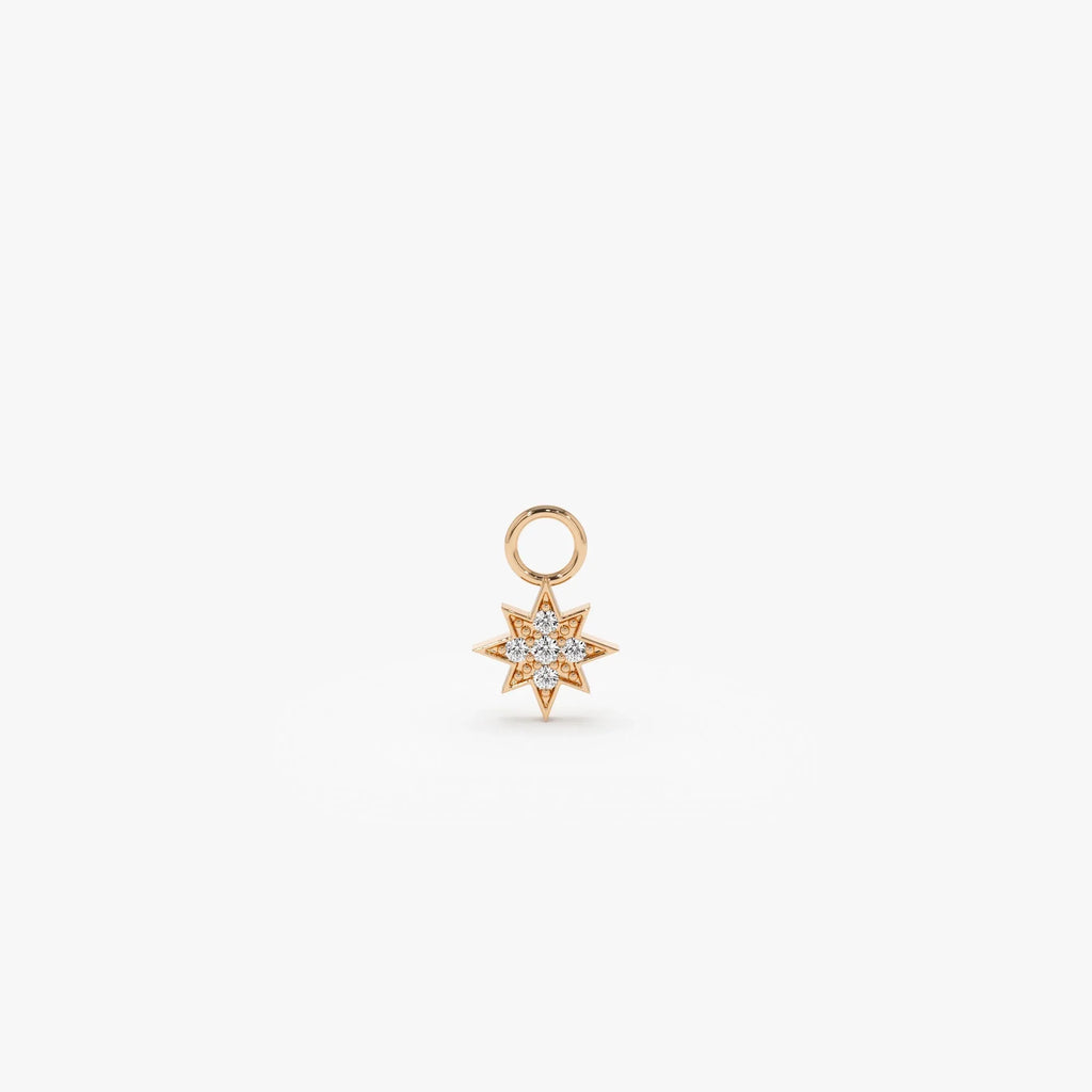 14k Gold Diamond Star Hoop Charm for Earrings 0.03 ctw