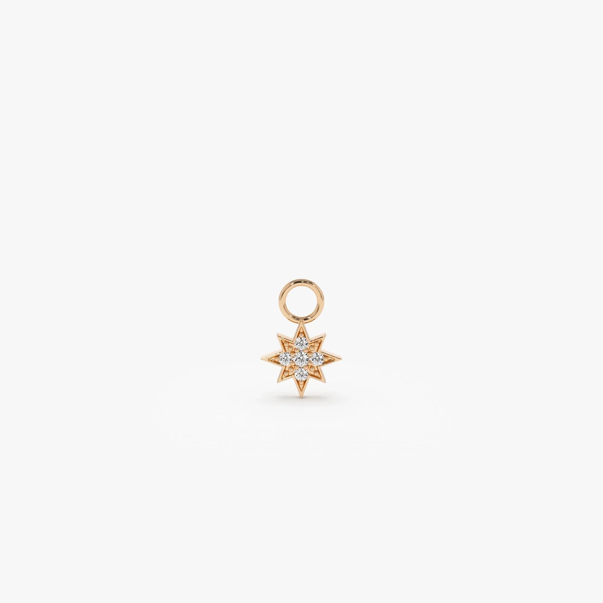 14k Gold Diamond Star Hoop Charm for Earrings 0.03 ctw