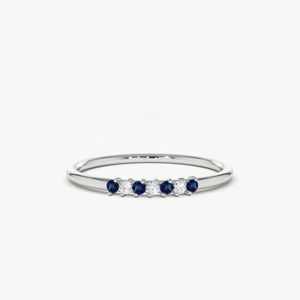 14k Gold Sapphire and Diamond Round Cut Petite Ring 0.11 ctw