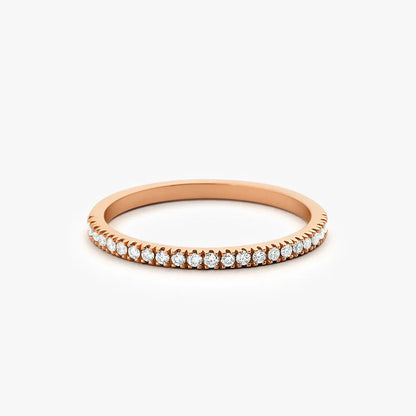 14K Gold Round Diamond Half Eternity Micro Pave Stackable Wedding Ring