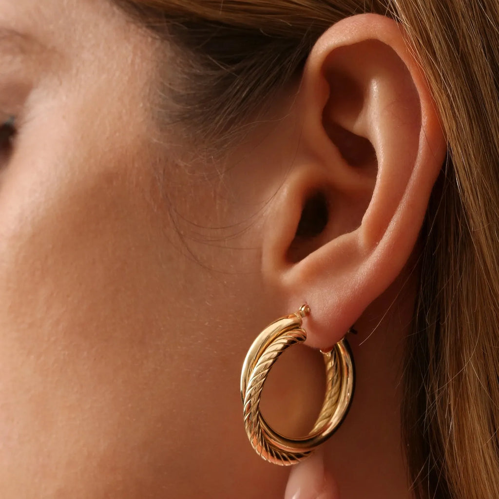 14k Solid Gold Intertwined Hoop Earrings 30mm