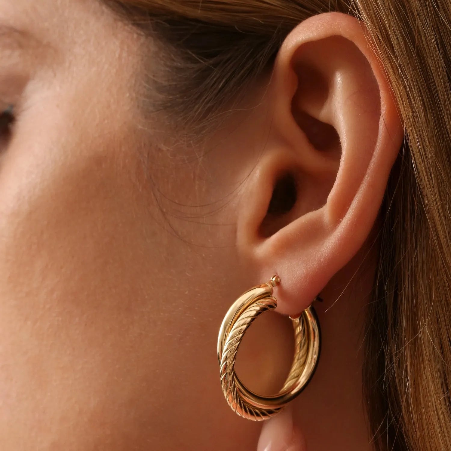 14k Solid Gold Intertwined Hoop Earrings 30mm