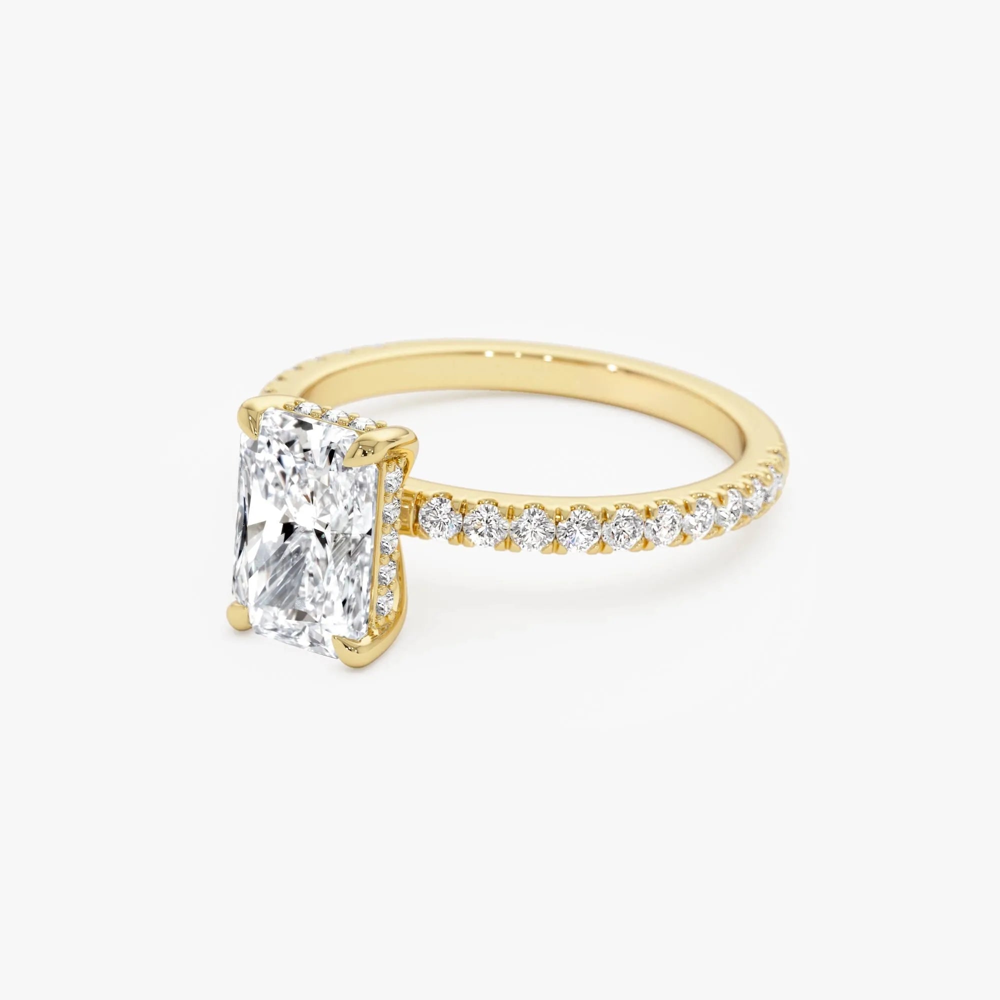 14k Gold Lab Grown Diamond Radiant Cut Ring Pavé Hidden Halo 2.45 CTW