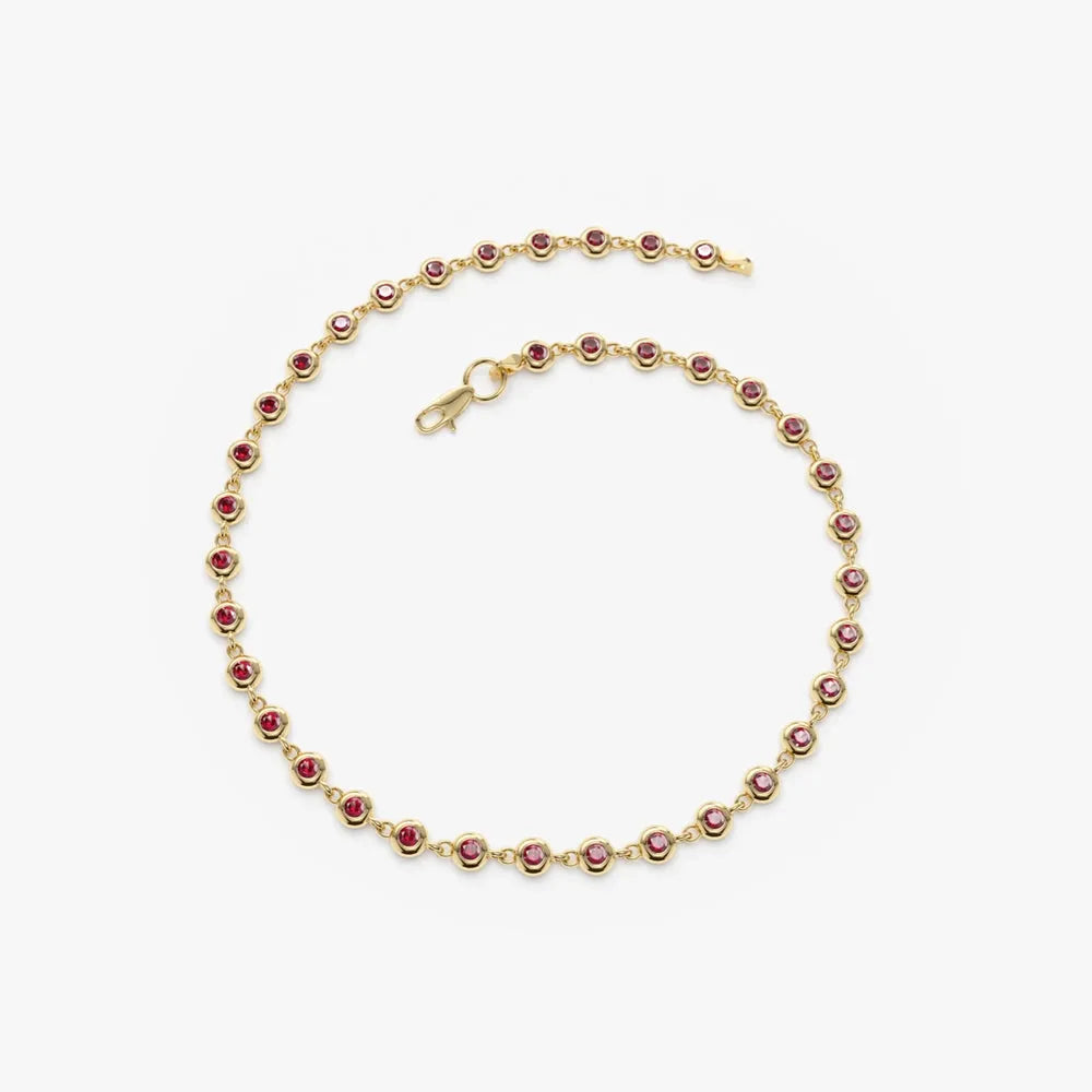 14k Gold Round Ruby Bezel Set Tennis Bracelet