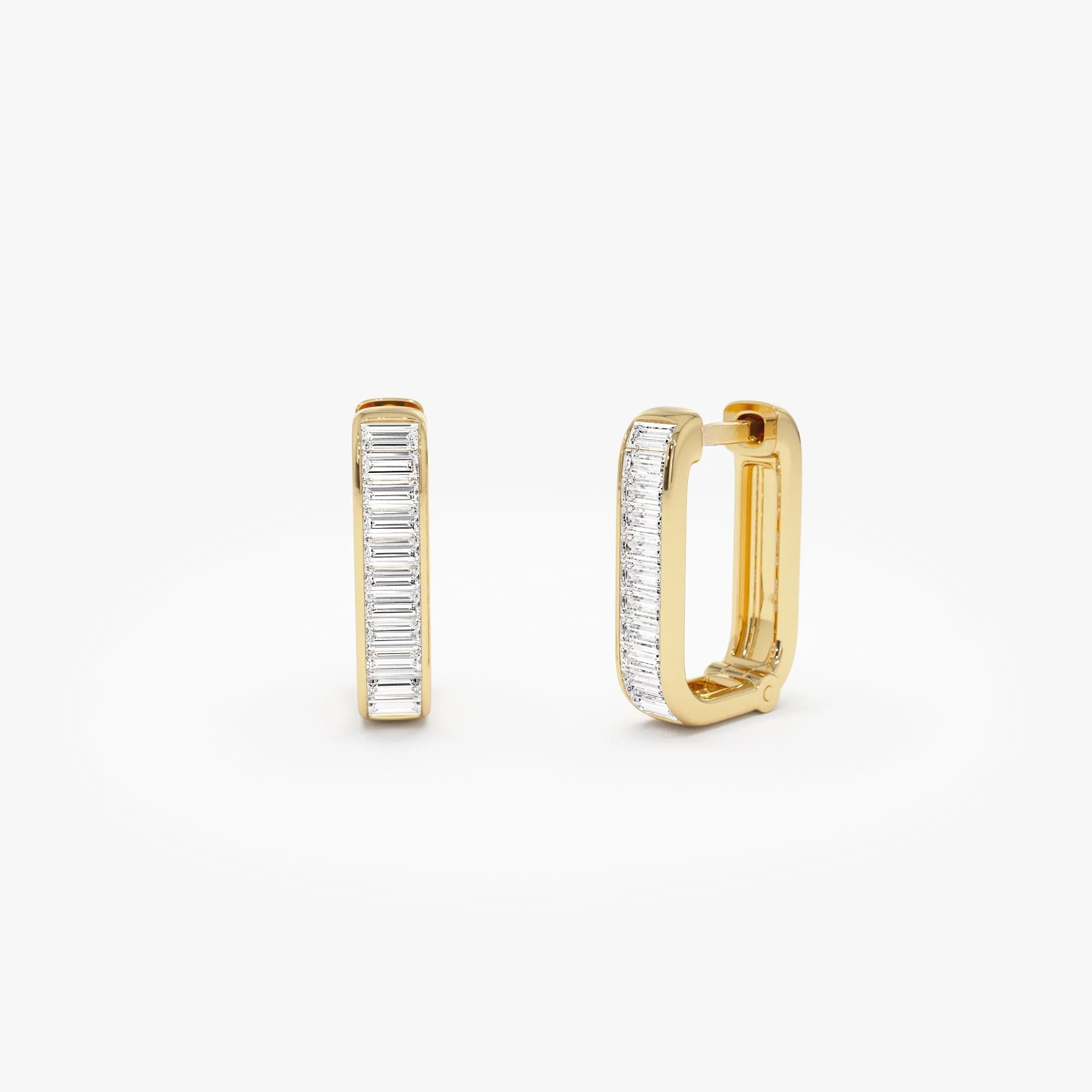 14k Gold Diamond Baguette Cut Channel Setting Hoop Earrings 0.45 ctw