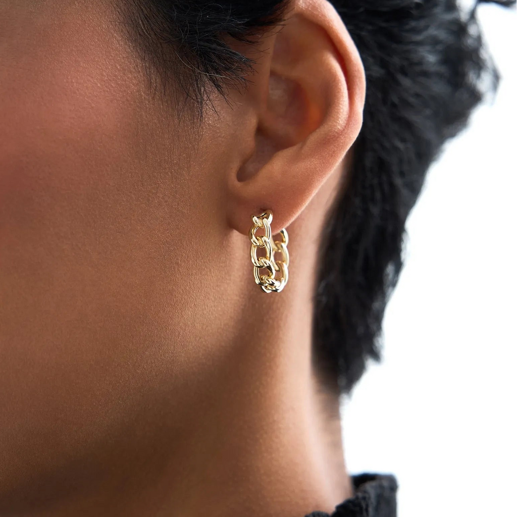 14k Yellow Gold Chain Link Statement Hoop Earrings 20mm 5mm Width