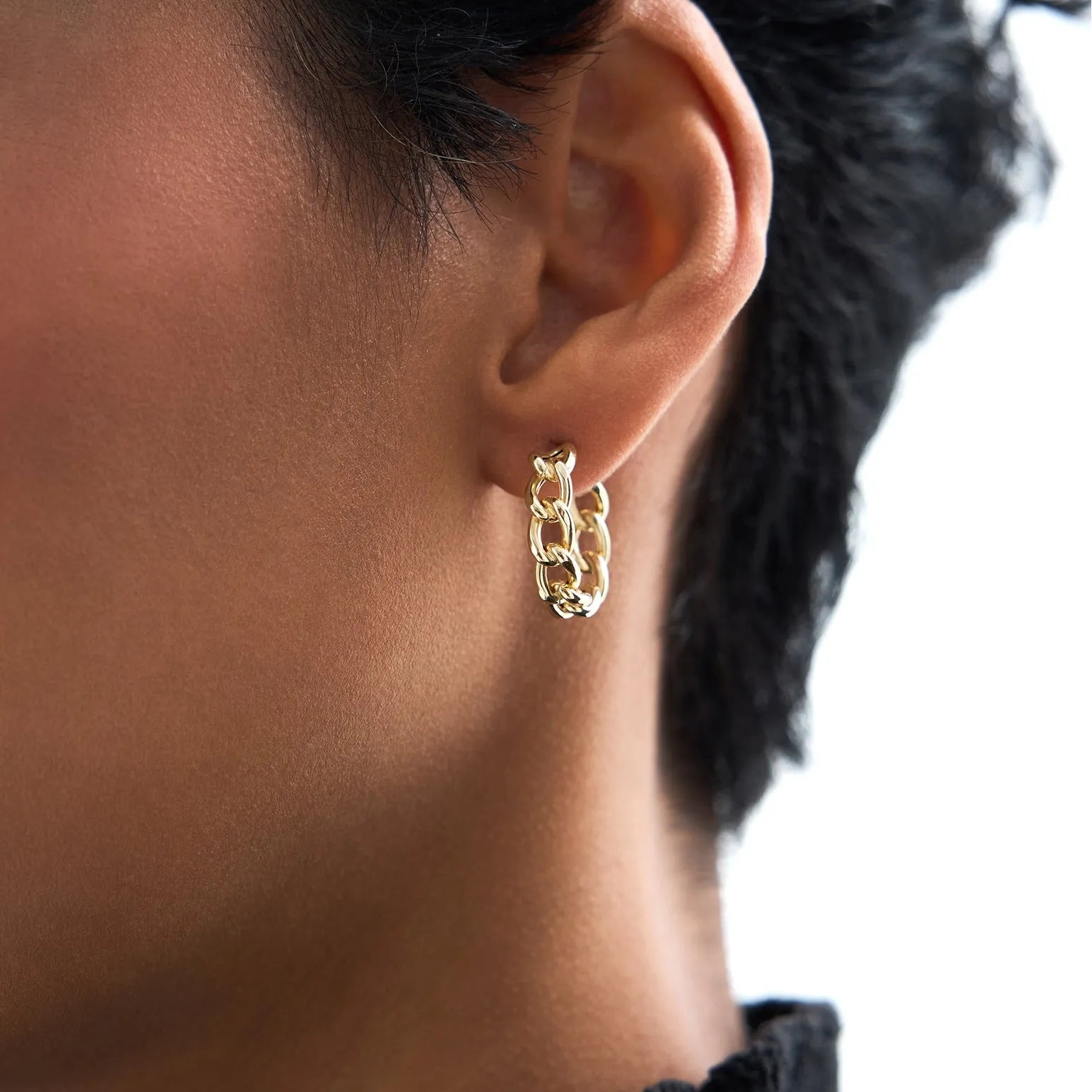 14k Yellow Gold Chain Link Statement Hoop Earrings 20mm 5mm Width