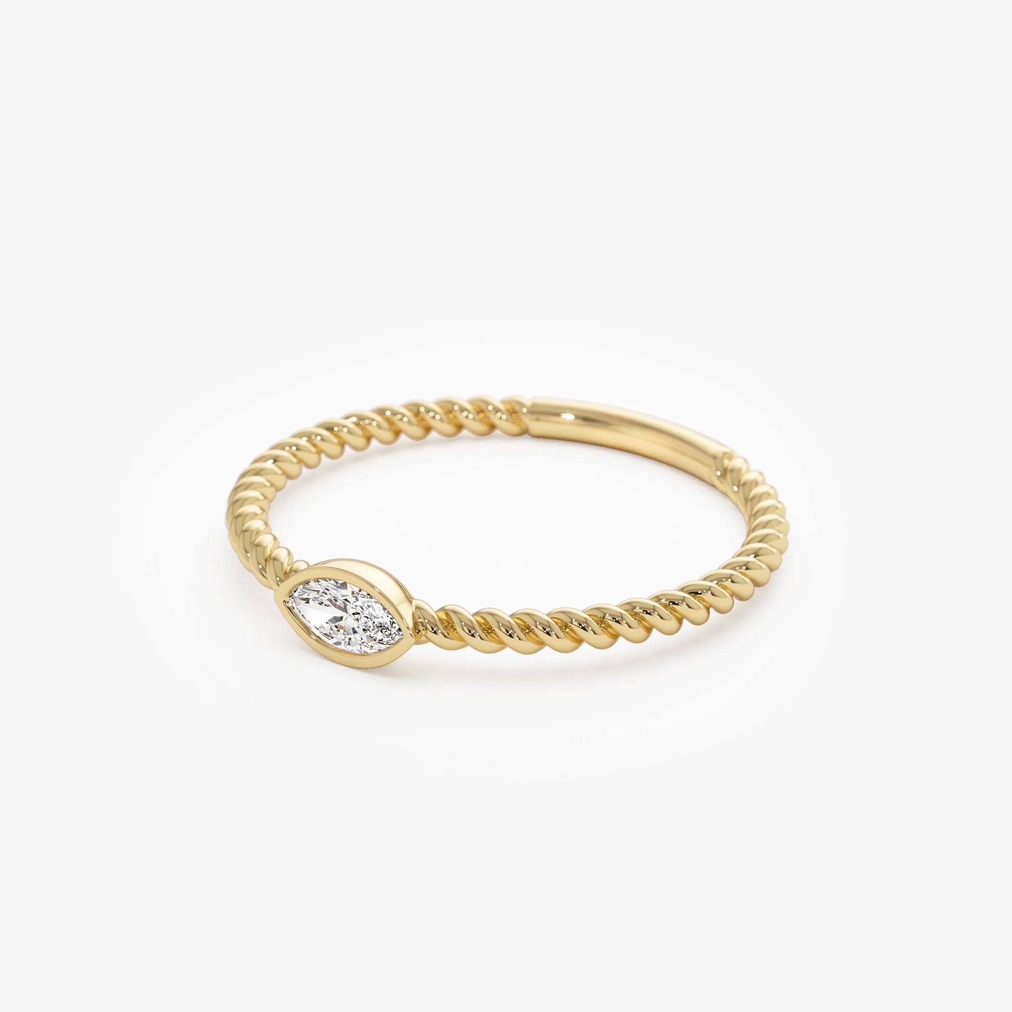 14k Solid Gold Diamond Marquise Ring Bezel Set Rope Band