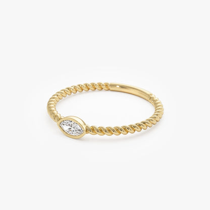14k Solid Gold Diamond Marquise Ring Bezel Set Rope Band