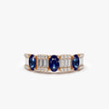 14k Gold Sapphire and Diamond Oval Baguette and Round Cut Ring 1.46 ctw