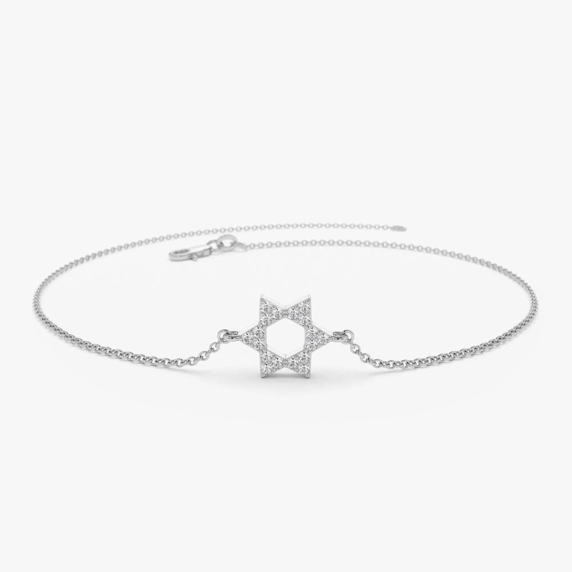 14K Solid Gold 0.065 CTW Round Diamond Star of David Bracelet