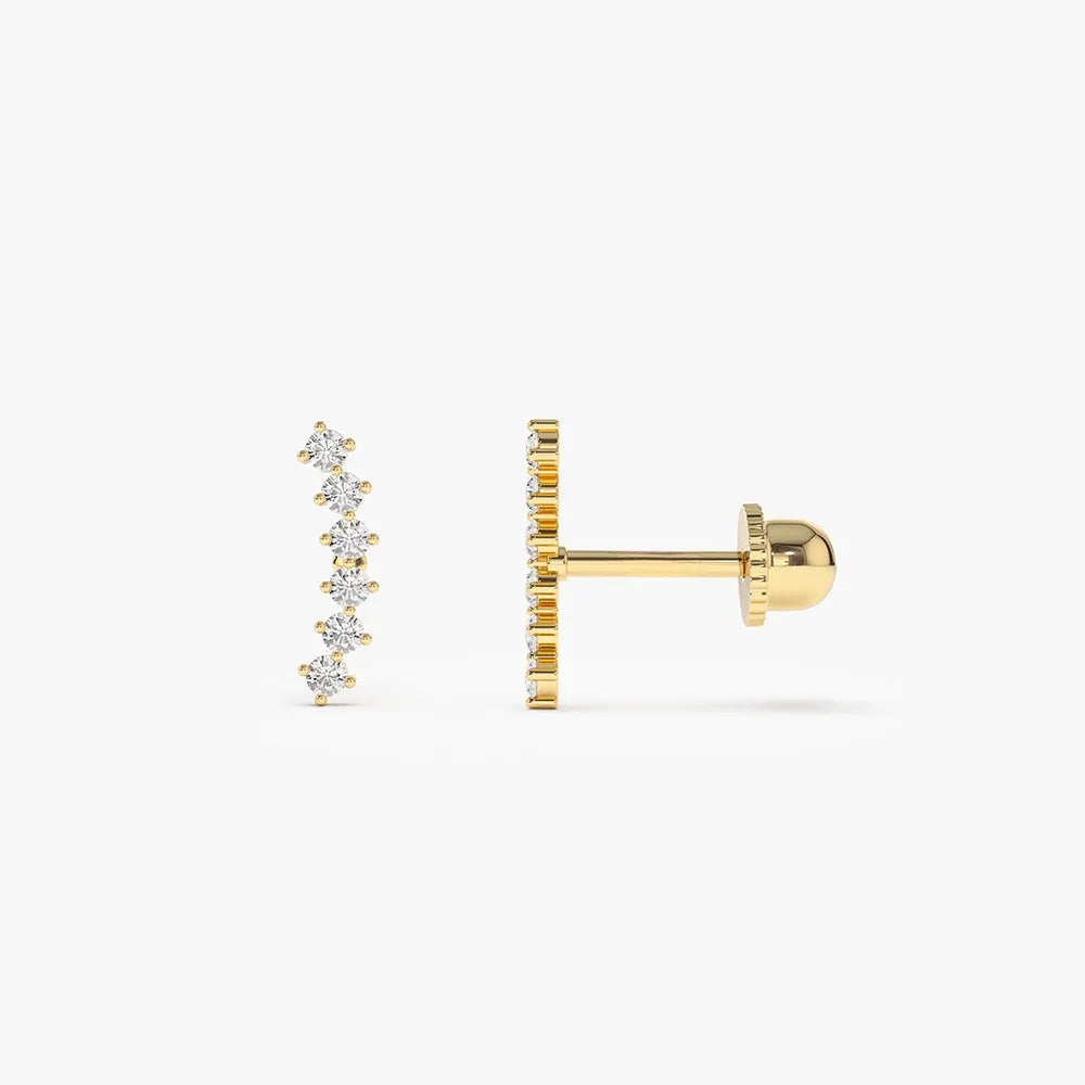 14k Gold Diamond Round Cut Curved Cluster Helix Piercing Stud Single Earring 0.10 ctw