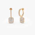 14k Gold Diamond Baguette and Round Cut Illusion Setting Dangling Hoop Earrings 0.98 ctw