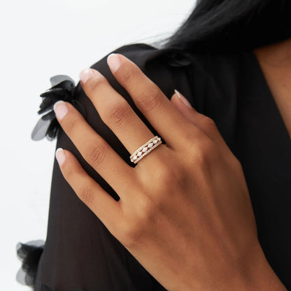 14k Solid Gold Marquise and Round Diamond 0.61 Carat Multi Band Ring