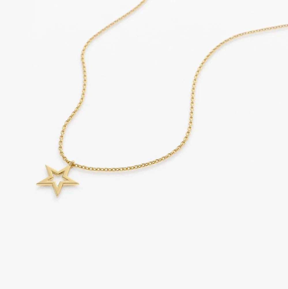 14k Solid Gold Star Charm Pendant Necklace Lucky Star Symbol