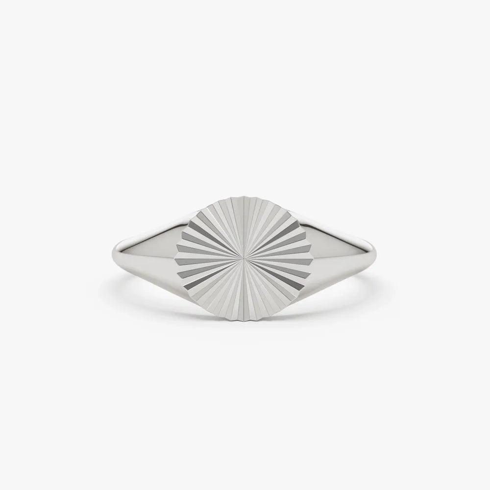 14K Solid Gold 8mm Sun Signet Minimalist Band Ring