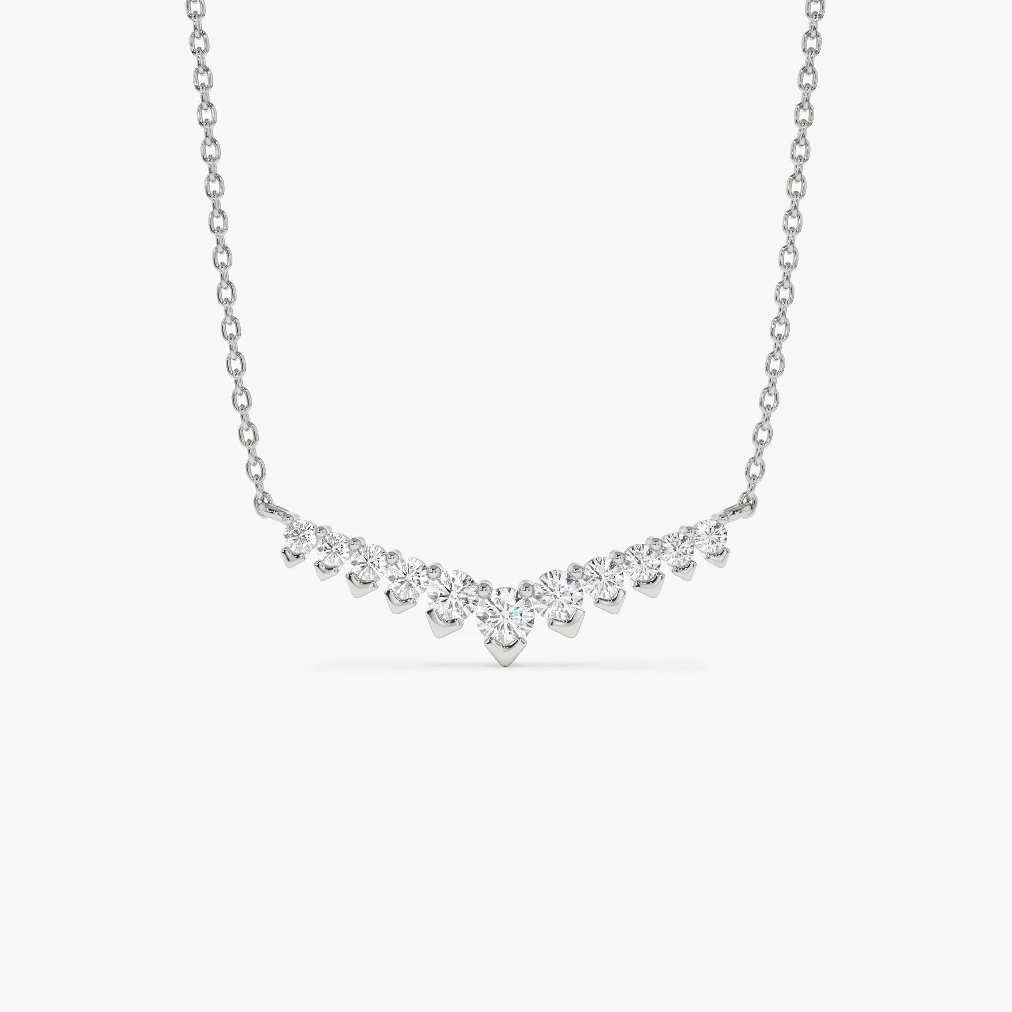 14K Solid Gold 0.32 CTW Round Diamond V Prong Chevron Necklace