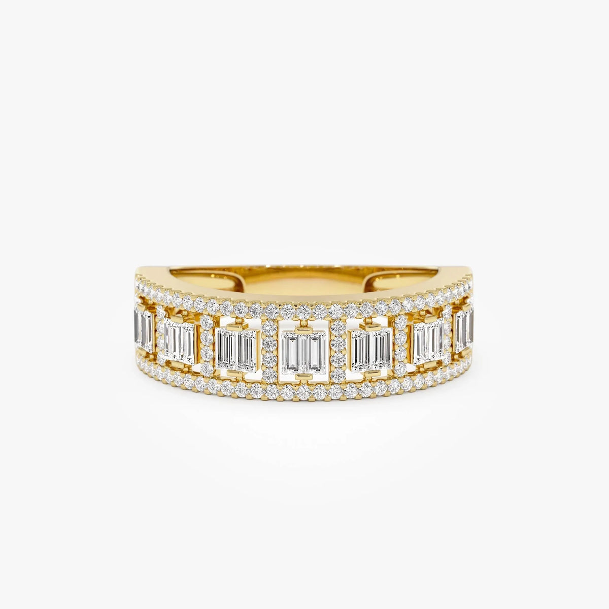 14k Gold Diamond Baguette and Round Cut Wide Pave Ring 0.60 ctw