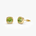 14K Solid Gold Round Peridot Cushion Shaped Stud Earrings 1.05ctw