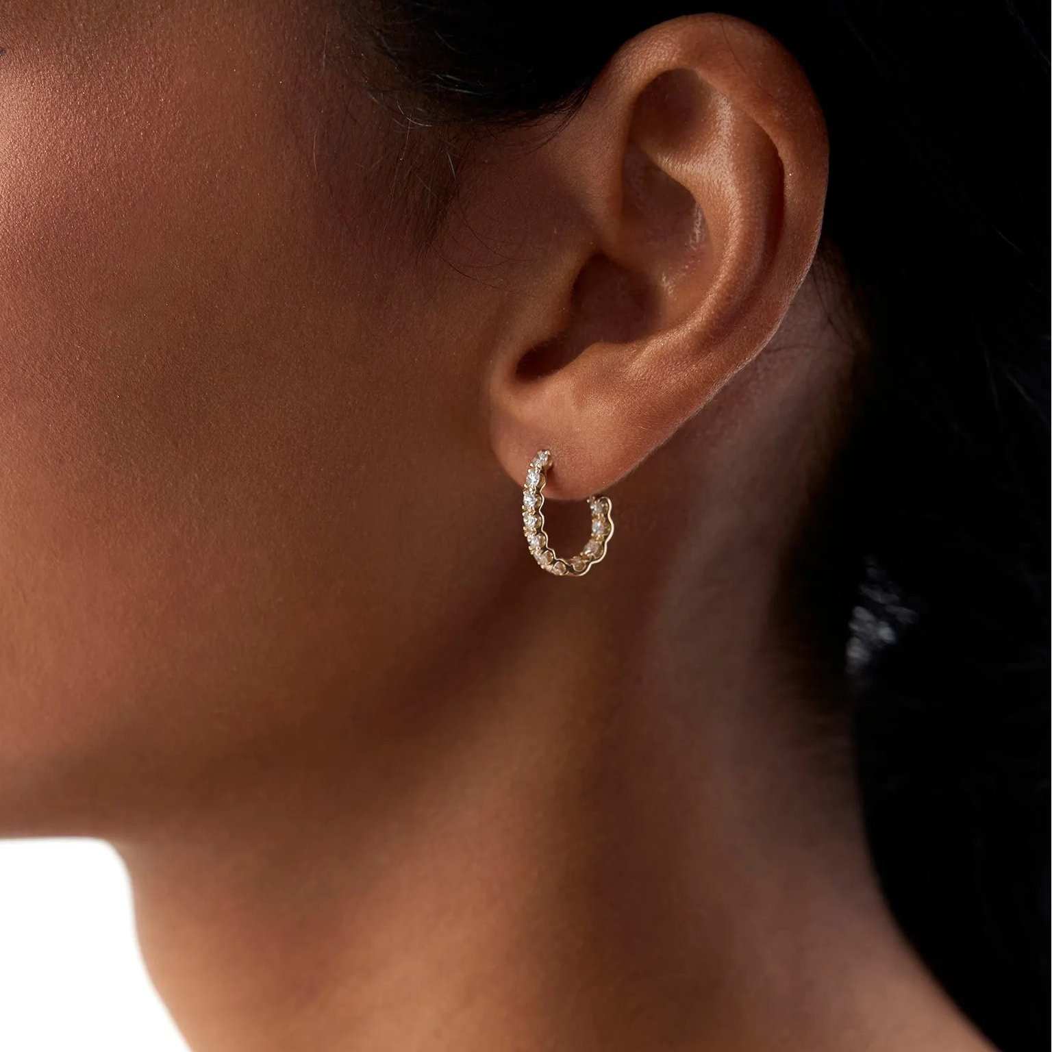 14k Gold Diamond Round Cut Inside Out J Hoop Earrings 0.95 ctw