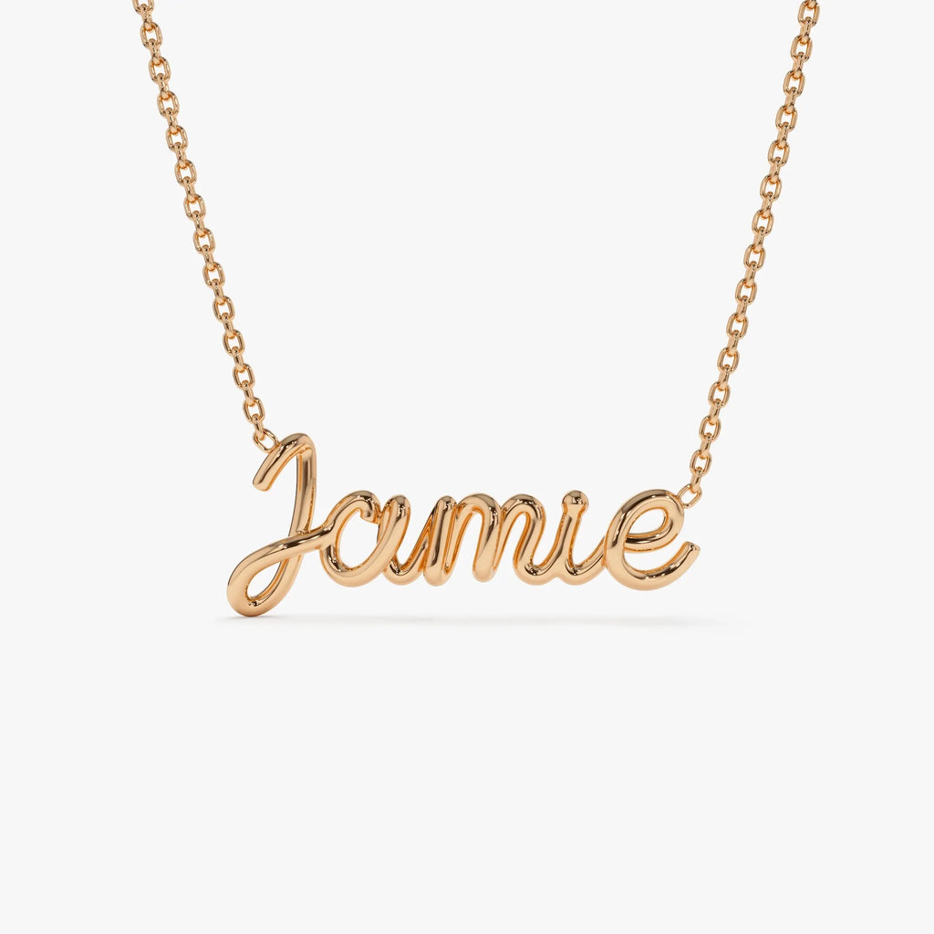 14k Solid Gold Wire Script Custom Name Personalized Pendant Necklace