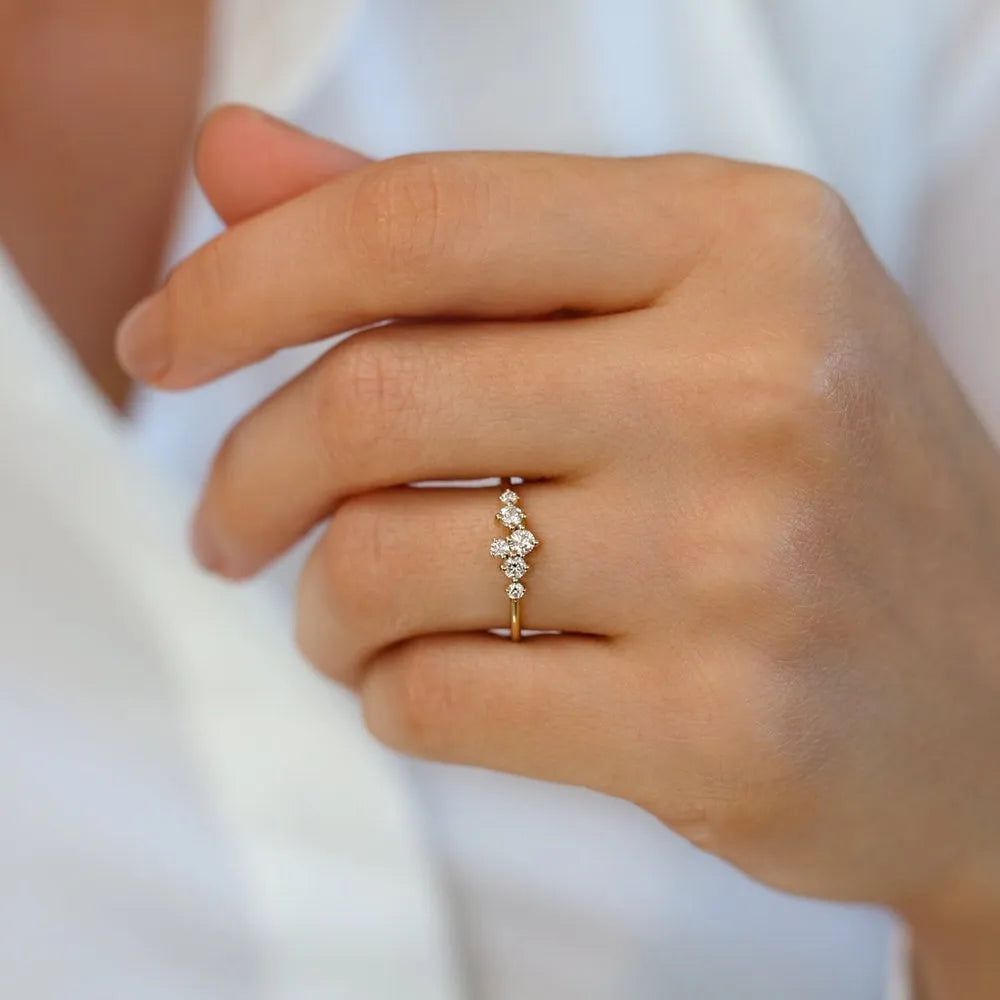 14K Gold Round Diamond 0.45 Ctw Large Cluster Ring