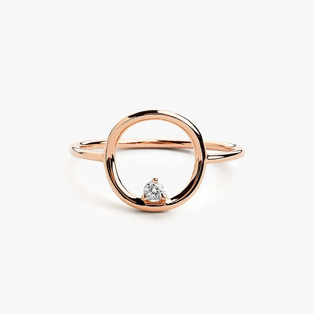 14K Gold Round Cut Diamond Open Circle Ring 3 Prong Setting 0.05ctw