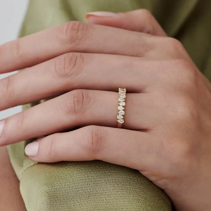 14k Gold 0.67 Carat Pear Shape Diamond Half Eternity Prong Setting Band